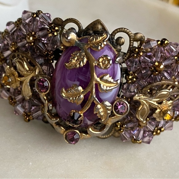VINTAGE embellished cuff bracelet with purple beads or stones - Picture 6 of 17